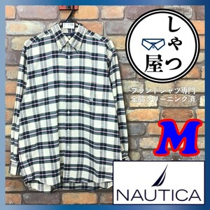 SD8-270★90's★好配色★雰囲気抜群【NAUTICA ノーティカ】片ポケット 長袖 ボタンダウン チェックシャツ【メンズ M】ベージュ 古着