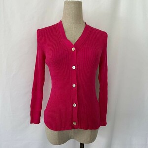 NOLLE'S Nolley's cardigan 36 size made in Japan pink long sleeve shell button spring cardigan rib knitted 