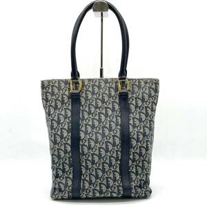 1円 Christian Dior クリスチャンディオール トロッター トートバッグ 肩掛け ショルダー ハンドバッグ ネイビー ゴールド金具