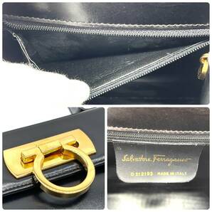 1円 極美品 Salvatore Ferragamo フェラガモ ガンチーニ 2way ショルダーバッグ ハンドバッグ カーフレザー ブラック ゴールド金具の画像10