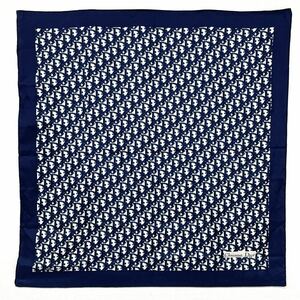 1円 美品 Christian Dior クリスチャンディオール トロッター ブルー シルク スカーフ 大判スカーフ 