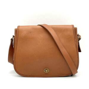 1 jpy superior article COACH Old Coach car f leather Brown shoulder bag Cross body Turn lock Gold metal fittings 