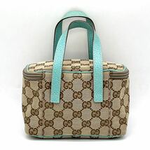 1円 極美品 GUCCI グッチ GGキャンバス レザー ブラウン バニティバッグ ハンドバッグ 124539_画像2