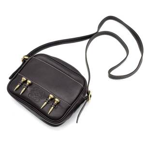 1円 極美品 LOEWE ロエベ アナグラム レザー ダークブラウン ミニショルダーバッグ クロスボディ ポシェット ゴールド金具 レディース