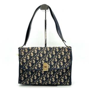 1円 良品 Christian Dior クリスチャンディオール トロッター ネイビー 2way ショルダーバッグ ワンショルダー Diorロゴ ゴールド金具