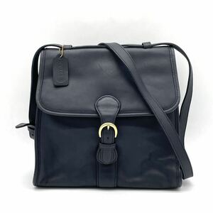 1 jpy ultimate beautiful goods COACH Old Coach car f leather navy flap shoulder bag men's lady's Gold metal fittings 