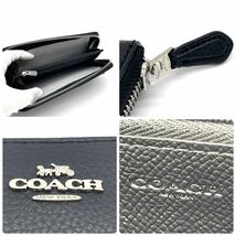 1円 未使用品 COACH コーチ グレインレザー ブラック ラウンドファスナー 長財布 黒 F16612_画像4