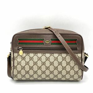 1 jpy .. none ultimate beautiful goods GUCCI Old Gucci Sherry line GG pattern Brown shoulder bag Inter locking G Gold metal fittings 