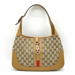 1円 美品 GUCCI グッチ ジャッキー GGキャンバス レザー シェリーライン ワンショルダーバッグ ゴールド金具 001 3306