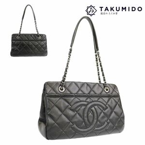 代引不可 シャネル CHANEL チェーンショルダーバッグ ココマーク ブラック シルバー金具 キャビアスキン 中古AB 276613