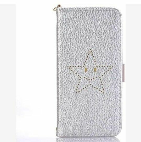 iphone XS/X ケース 手帳型 財布型 かわいい レディース スマイル 星 スター シルバー