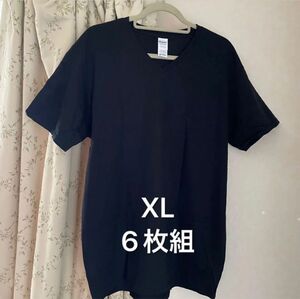 6枚セット★Tシャツ XL ブラック Vネック 黒 無地 速乾 半袖Tシャツ