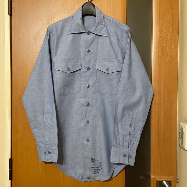 希少 DEAD STOCK『US ARMY』87年会計VINTAGEコットンシャンブレーユーティリティシャツ ヴィンテージ アメリカ軍 ミリタリー 軍物 古着 ⑤
