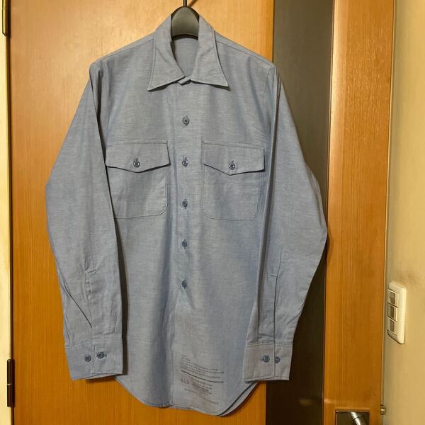 希少 DEAD STOCK『US ARMY』87年会計VINTAGEコットンシャンブレーユーティリティシャツ ヴィンテージ アメリカ軍 ミリタリー 軍物 古着 20