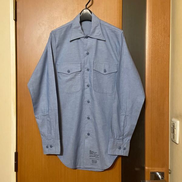 希少 DEAD STOCK『US ARMY』87年会計VINTAGEコットンシャンブレーユーティリティシャツ ヴィンテージ アメリカ軍 ミリタリー 軍物 古着 22