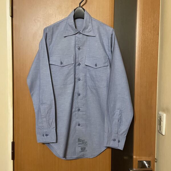 希少 DEAD STOCK『US ARMY』87年会計VINTAGEコットンシャンブレーユーティリティシャツ ヴィンテージ アメリカ軍 ミリタリー 軍物 古着 23