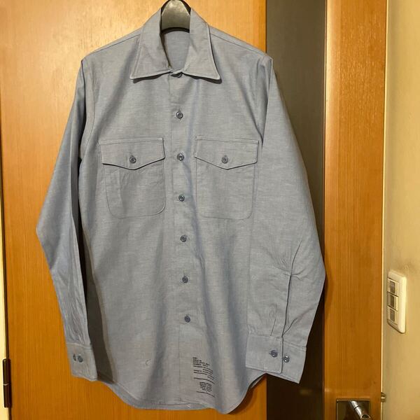 希少 DEAD STOCK『US ARMY』87年会計VINTAGEコットンシャンブレーユーティリティシャツ ヴィンテージ アメリカ軍 ミリタリー 軍物 古着 25