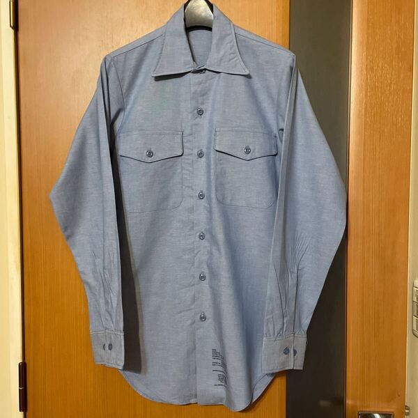 希少 DEAD STOCK『US ARMY』87年会計VINTAGEコットンシャンブレーユーティリティシャツ ヴィンテージ アメリカ軍 ミリタリー 軍物 古着 27