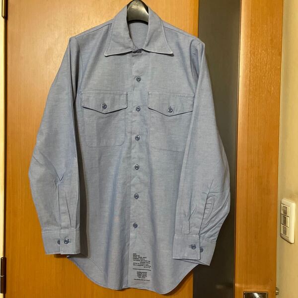 希少 DEAD STOCK『US ARMY』87年会計VINTAGEコットンシャンブレーユーティリティシャツ ヴィンテージ アメリカ軍 ミリタリー 軍物 古着 28