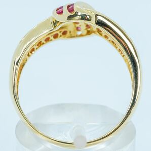 ★1円スタ!鑑定付【D0.04ct】K18YG 7.3g ♯19 イエローゴールド ラウンド 天然ルビー ダイヤモンドリング Ruby Diamond Ring 指輪 仕上げ済の画像5