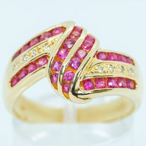 ★1円スタ!鑑定付【D0.04ct】K18YG 7.3g ♯19 イエローゴールド ラウンド 天然ルビー ダイヤモンドリング Ruby Diamond Ring 指輪 仕上げ済の画像2