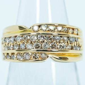 ★1円スタ!【1.01ct】K18YG 7.5g ♯13 イエローゴールド ラウンドブリリアントカット ダイヤモンドリング Diamond Ring 指輪 仕上げ済