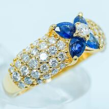 ★1円スタ!鑑定付【S0.68ct&D0.84ct】K18YG 5.0g ♯11 イエローゴールド 天然サファイア ダイヤリング Sapphire Diamond Ring 指輪 仕上げ_画像3