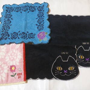 【ANNA SUI】25枚セット アナスイ タオルハンカチ 黒猫 蝶 猫刺繍 ハンカチ デザインいろいろ 女性用ハンカチ 中古の画像8