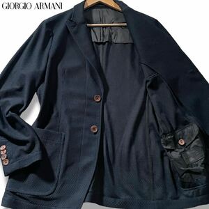 未使用級/XLサイズ●最高級 ジョルジオ アルマーニ 春夏 サマー テーラードジャケット GIORGIO ARMANI 黒タグ 凸凹 3D メッシュ風 52