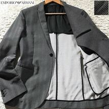 未使用級/Lサイズ●最高級 エンポリオ アルマーニ シルク混 テーラードジャケット EMPORIO ARMANI 幾何学模様 総柄 背抜き 春夏 1B 48_画像1