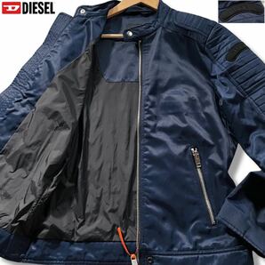 極美品/L相当●DIESEL ディーゼル ナイロン ジャケット ジップ ライダース バイク ツーリング等 肩ロゴワッペン ネイビーブルーの画像1