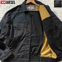 美品/L相当●DIESEL ディーゼル デニムジャケット Gジャン ブルゾン jogg ジョグ風 切替デザイン 袖ライン ストレッチ ロゴ刻印ボタン 黒_画像1