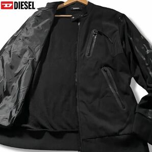 極美品/XXLサイズ●DIESEL ディーゼル コットン ナイロン切替 ジップジャケット ブルゾン ライダース風 袖ロゴライン ボタン刻印 黒 3Lの画像1