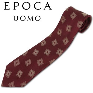 エポカウォモ EPOCA UOMO シルク 幾何学 ブロック ネクタイ バーガンディ 新品 正規品 メンズ 日本製