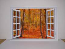 絵画風 壁紙ポスター (はがせるシール式) 紅葉 森林 秋景色 窓仕様 A2版_画像1