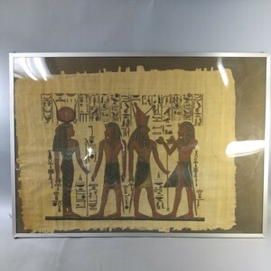 Art hand Auction 9578■Incluido NG Papiro copto 62 cm Mural del dios antiguo Egipto Tutankamón Faraón Cleopatra 4 estatuas Pintura artística Marco enmarcado 73, 5 x 53 cm, obra de arte, cuadro, otros