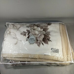 同梱NG■9727　ウールタッチ アクリル100% 毛布 日本製　シングルサイズ　140×200 ベージュ　花柄　寝具