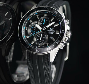 カシオ逆輸入EDIFICEエディフィス欧米モデル精悍ブラック＆ブルー100m防水 クロノグラフ 腕時計 新品 未使用 CASIO メンズ 本物