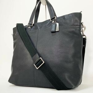 美品!!A4収納可!!コーチ COACH トートバッグ 2way ショルダー 肩掛け レザー 本革 シボ革 チャーム 大容量 黒 ブラック メンズ ビジネス