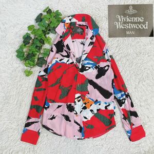 vivienne westwood man総柄　オーブ刺繍　春夏長袖シャツ　46