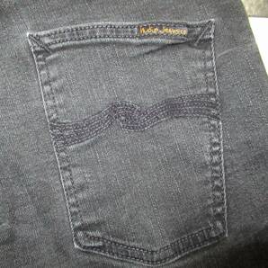 ★NUDIE JEANS★良品 イタリア製 NJ3949 30×32 GRIM TIM/グリムティム 黒 ボタンフライスリムストレッチの画像4