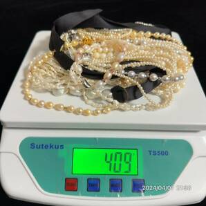 1000円〜 7 大量 まとめ pearl 真珠 ライスパール ベビーパール バロック クリーム系 ネックレス ブレスレット 総重量 約409g 11本の画像10