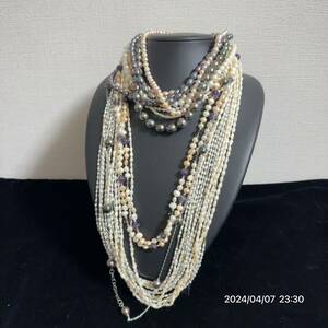 1000円〜　14 大量 まとめ　pearl 真珠 ライスパール ベビーパール　南洋真珠　クリーム系 ネックレス　ブレスレット　総重量 約437g 13本