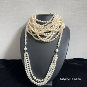 1000円〜　8 まとめ　美品　pearl パール　真珠 本真珠 ネックレス 15本セット　総重量約499g 送料無料　