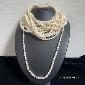 1000円〜 9 まとめ 美品 pearl パール 真珠 本真珠 ネックレス ブレスレット 15本セット 総重量約494g 送料無料 の画像1