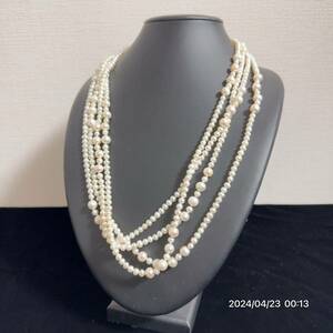 1000円〜　超ロング　美品　長さ一周約2m60cm Pearl 真珠　ネックレス　総重量121g 送料無料