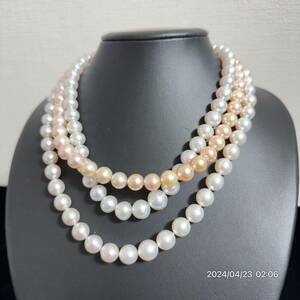 1000円〜　9 まとめ　美品　希少　大玉　10mm-12mm以上　pearl パール　本真珠　ネックレス　3本セット　総重量約195g 送料無料　