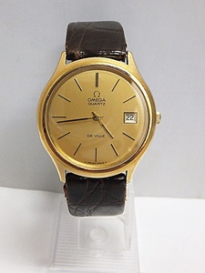 OMEGA オメガ 腕時計 DE VILLE デビル クォーツ ゴールド文字盤 デイト 電池交換済み 可動品 ケースサイズ約3.5cm×4cm