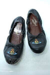 【USED】Vivienne Westwood カラーオーブ刺繍バレーシューズ ヴィヴィアンウエストウッド ビビアン 黒 S-24-03-31-023-sh-AS-ZS