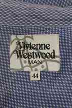 【USED】Vivienne Westwood オーブ刺繍ミニダイヤ柄シャツ ヴィヴィアンウエストウッド ビビアン44 青Ｘ白 I-24-03-07-003-bl-HD-ZI_画像3